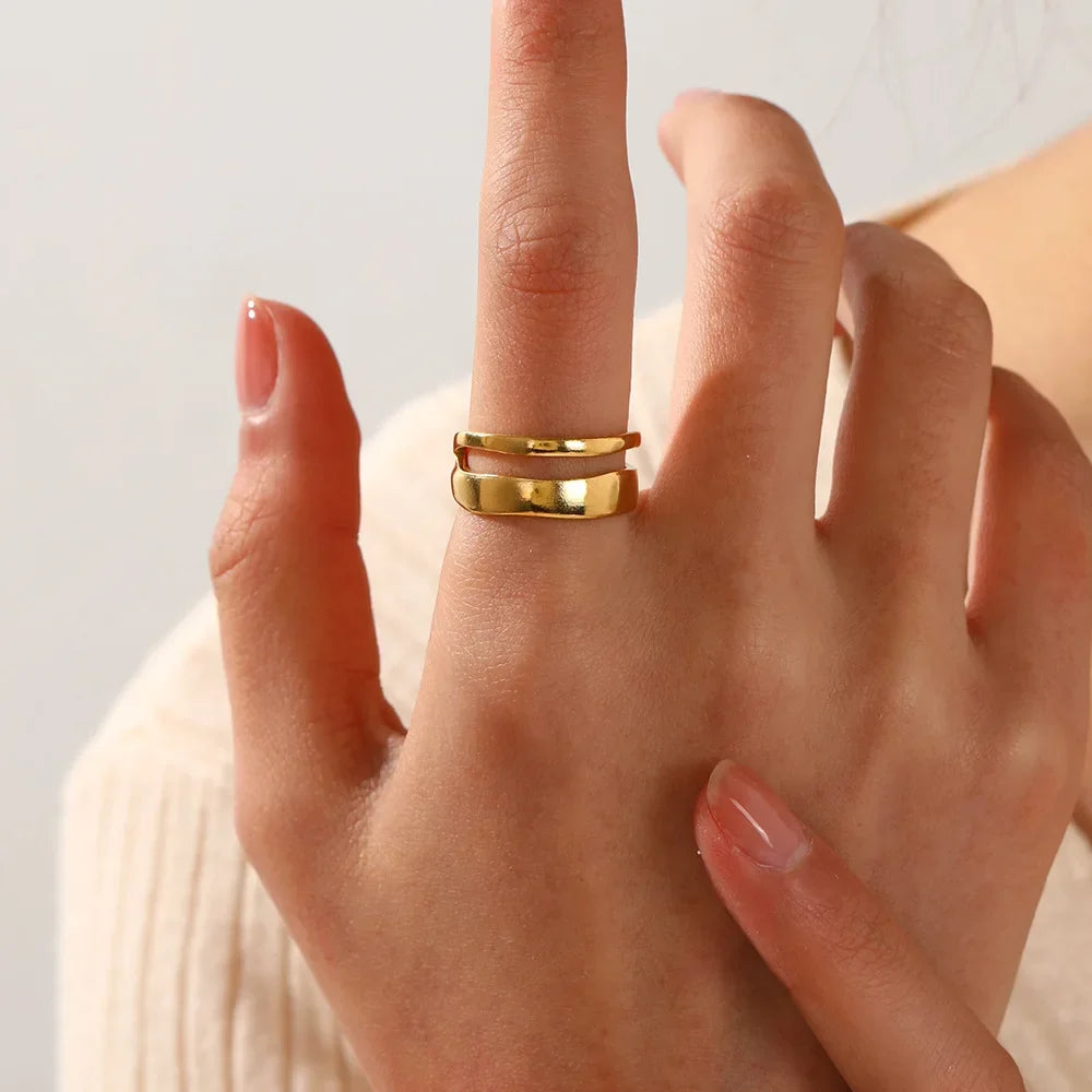 Stainless Steel Irregular Geometric Open Rings for Women Gold Color Texture Couple Wedding Ring Trendy Elegant Aesthetic Jewelry