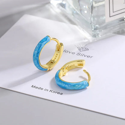 925 Sterling Silver Enamel Pink Blue Stud Earrings for Women | Luxury Piercing Jewelry