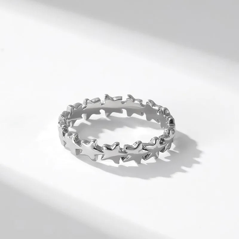 Stainless Steel Star Eternity Stackable Ring Wedding Band for Women Girl Size 5-9