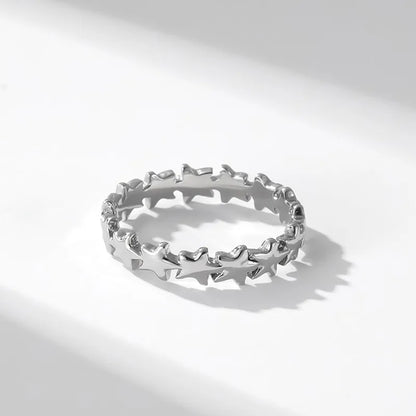 Stainless Steel Star Eternity Stackable Ring Wedding Band for Women Girl Size 5-9