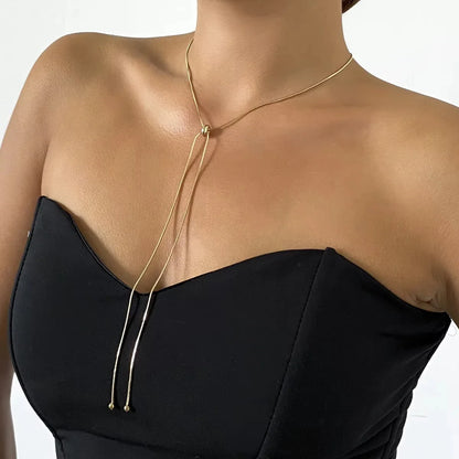 316L Stainless Steel Gold Color Beads Long Pendant Necklace For Women Fashion Choker Clavicle Chain Jewelry Gift Wedding