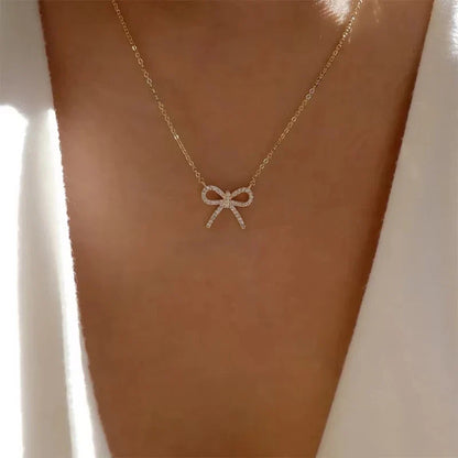 Fashion Rhinestone Bow Pendant Necklace For Women Exquisite Zircon Bowknot Choker Necklaces Office Party Jewelry Lady Gifts