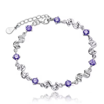 925 Sterling Silver Heart Shaped Bracelet For Women Retro Korean Versatile Blue Crystal Charm Bracelets Original Party Jewelry