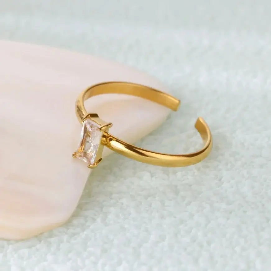 Stainless Steel Birthstone Rings For Women Gold Color Zircon Birthstone Opening Ring Minimalist Christmas Birthday Jewelry Gift