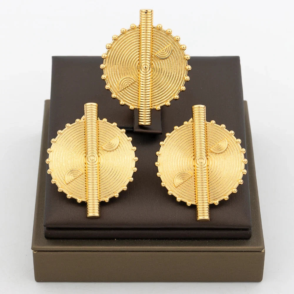 Dubai Gold Color Earrings Copper Adjustable Big Rings For Women Irregular Earrings Exquisite Bridal Jewelry Party Daily Wear