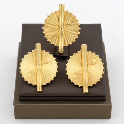 New Design Earrings Jewelry Set for Women Fashion 18k Gold Plated Copper Resizable Ring and Earrings for Dubai Retro Jewelry