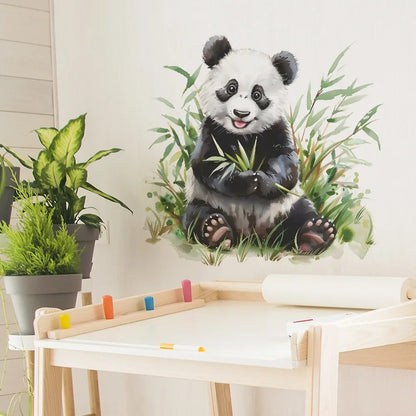 Panda Wall Decal for Kids Room | Cute Bamboo Eating Animal Sticker