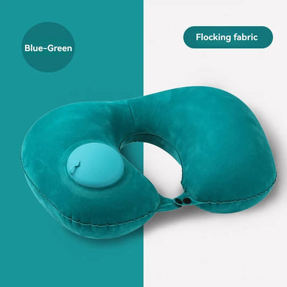 Portable Inflatable U-Shaped Neck Pillow for Travel | Press-Inflatable Neck Support with Built-In Storage