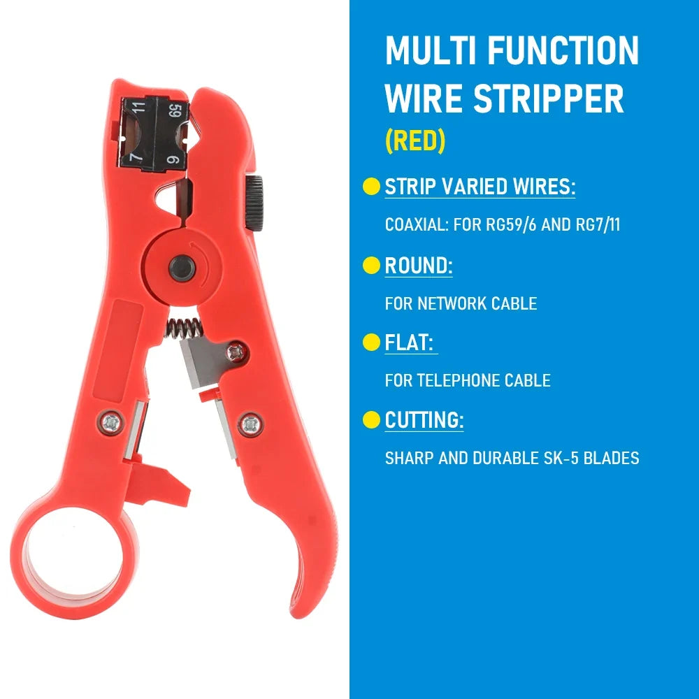 Multi-Functional Coaxial Cable Stripping Pliers | Wire Stripper Tool for UTP/STP RG59 RG6 RG7 RG11