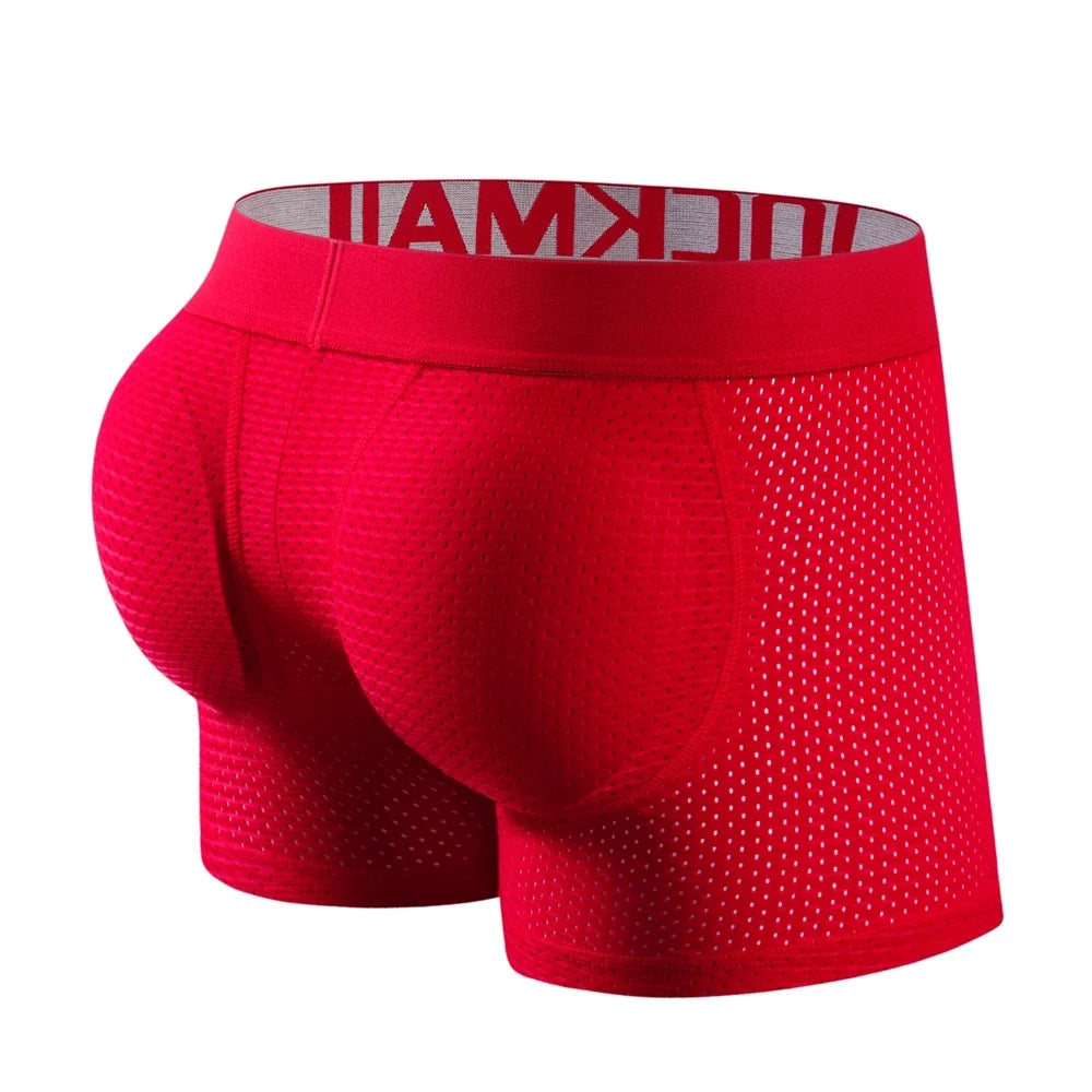 Mesh Mens Padded Underwear Men's Sexy Fashion Ice Silk Mesh Breathable Soft Comfortable Butt Lift Boxer Briefs Underwear