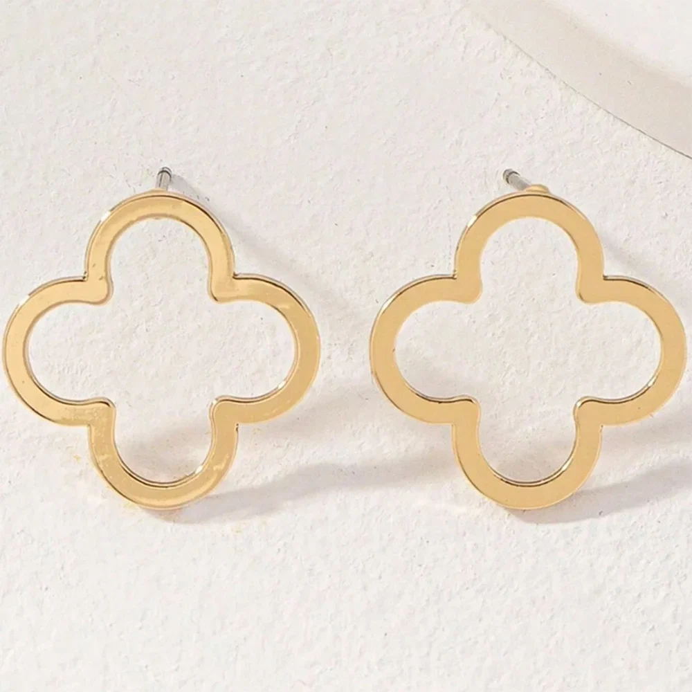 DOTIFI Stainless Steel Creative Hollow Four Plum Blossom Simple Style Four-Leaf Clover Handmade DIY Earrings Jewelry Accessories