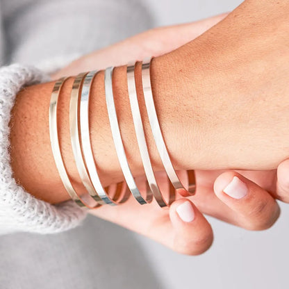 SUNIBI 4mm 6mm Stainless Steel Cuff Gold Color Bracelet Bangle for Women Jewelry Gifts Wholesale Dropshipping