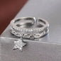 Shinny Rhinestone Gold Color Chain Star Pendant Open Rings Korean Style Woman Fashion Jewelry Wedding Party Girl's Trendy Ring