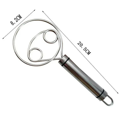 Stainless Steel Danish Dough Whisk | Wooden Handle Bread Mixer for Baking