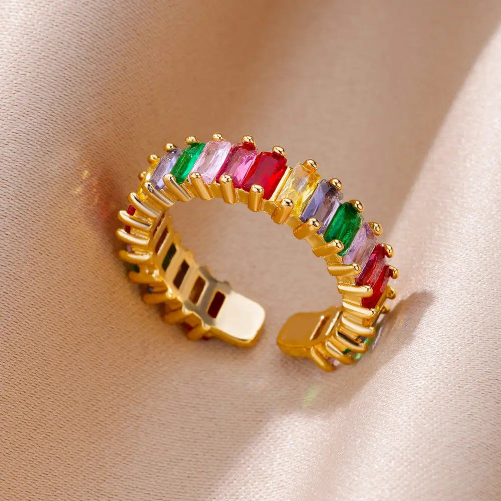 Tiny Green Zircon Round Rings For Women Geometric Stainless Steel Ring Luxury Wedding Christmas Jewelry Gift Free Shipping