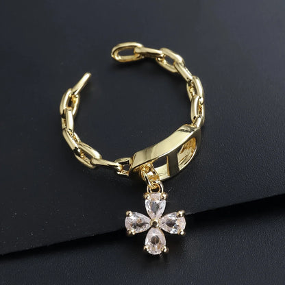 Fashionable Starry Full Drill Chain Pendant Ring for Women Versatile Luxury Design Ring Finger Accessory Copper Material