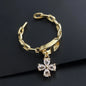 Fashionable Starry Full Drill Chain Pendant Ring for Women Versatile Luxury Design Ring Finger Accessory Copper Material