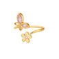 Elegant Zircon Flower Butterfly Rings For Women Gold Color Stainless Steel Flower Adjustable Ring Wedding Christmas Jewelry Gift