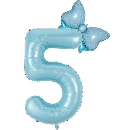 Number Foil Balloon Set with Bows | Birthday Party Decor
