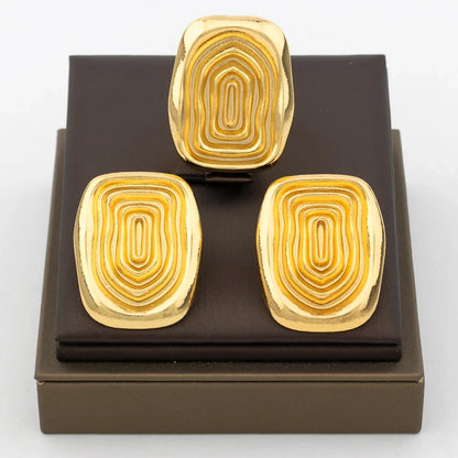 Dubai Gold Color Earrings Copper Adjustable Big Rings For Women Irregular Earrings Exquisite Bridal Jewelry Party Daily Wear