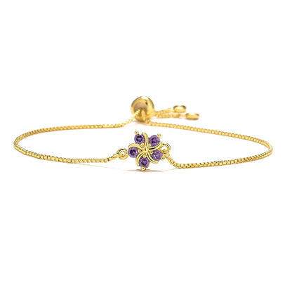 NEWBUY Fashion Gold Color Colourful CZ Zircon Flower Charm Bracelets For Women Party Jewelry Accessories