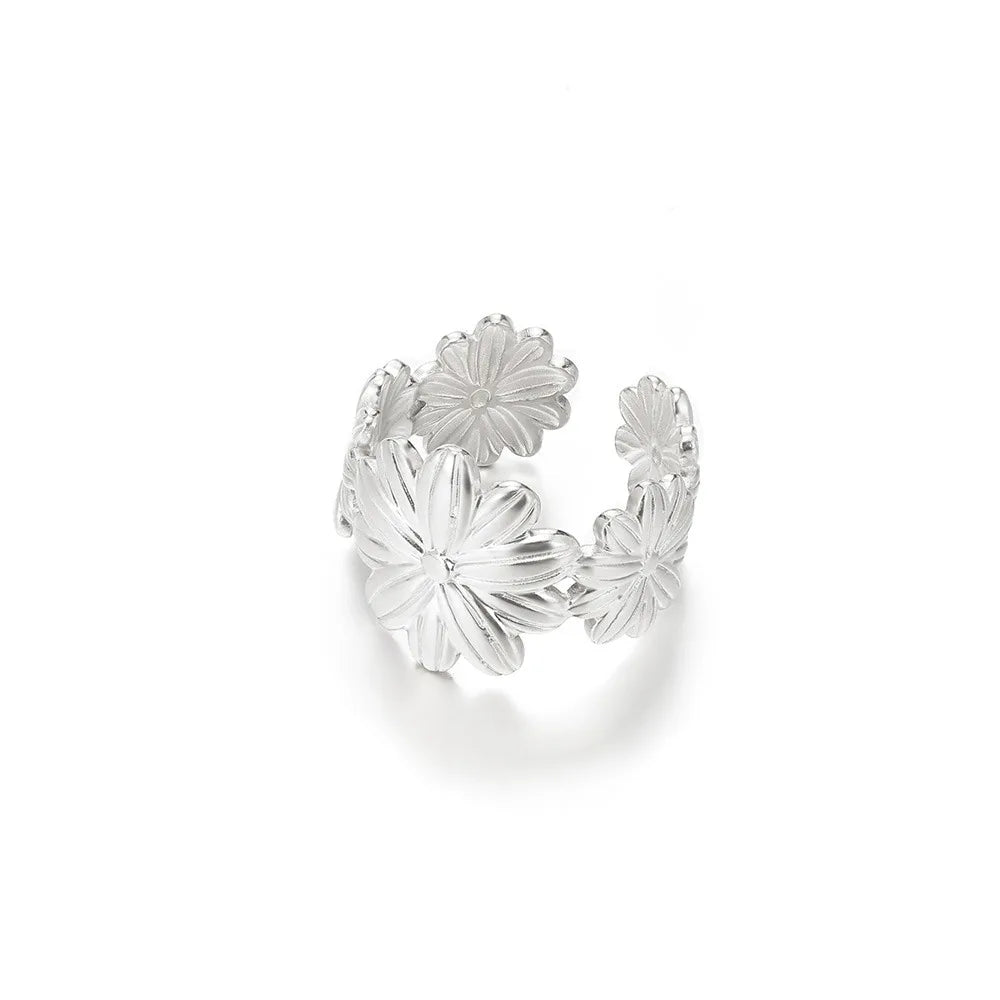 Unique Design Flower  Rings For Women Geometric Stainless Steel Flower Opening Ring Gold Color Jewelry Gift Anillos