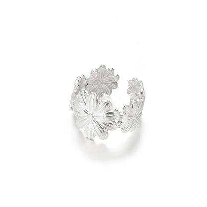 Unique Design Flower  Rings For Women Geometric Stainless Steel Flower Opening Ring Gold Color Jewelry Gift Anillos