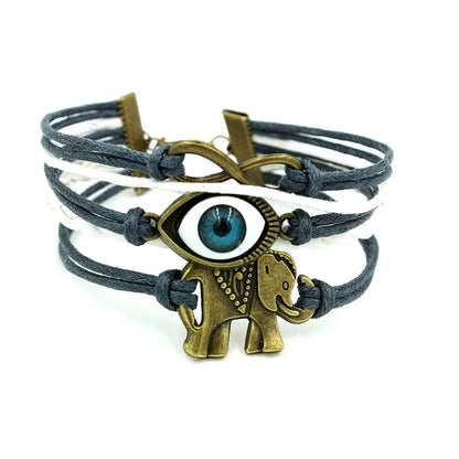 Handmade Braided Wax Cord Infinity Bracelet Ancient Evil Eye Elephant Bracelet