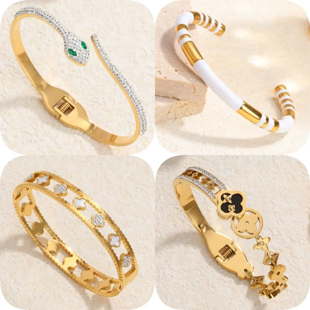 Classic stainless steel zircon enamel women's bracelet, high quality waterproof metal bracelet, wedding party jewelry