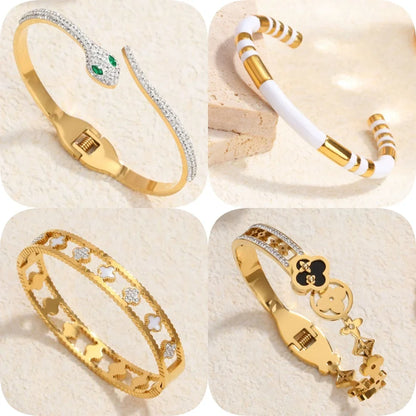 Classic stainless steel zircon enamel women's bracelet, high quality waterproof metal bracelet, wedding party jewelry
