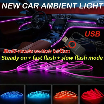 Car Interior EL Wire Neon Strip Lights | DIY Flexible Atmosphere LED Lamp for Dashboard