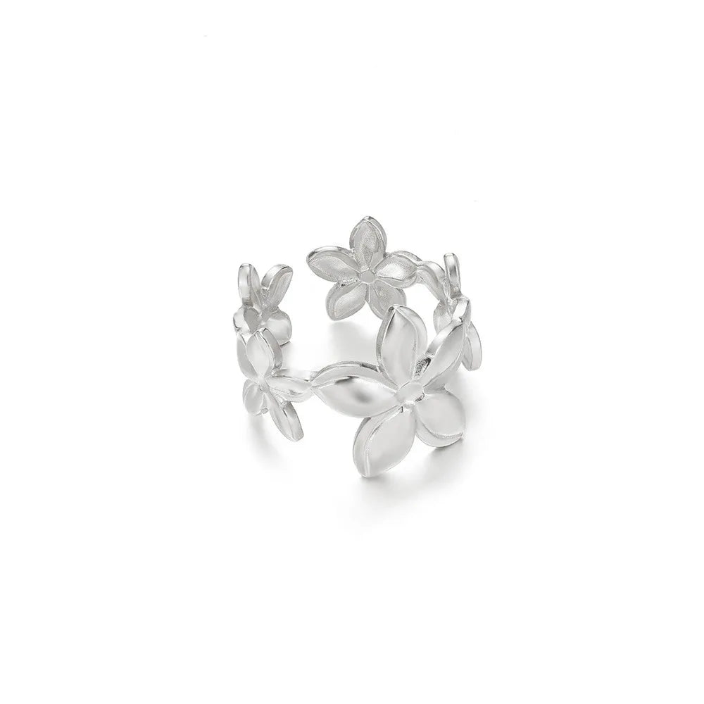 Unique Design Flower  Rings For Women Geometric Stainless Steel Flower Opening Ring Gold Color Jewelry Gift Anillos