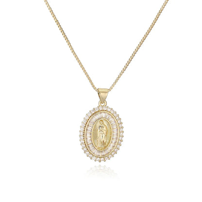 NEWBUY 2025 New Arrival Classic Design Gold Color Virgin Mary Pendant Necklace For Women Shiny CZ Zircon Copper Jewelry