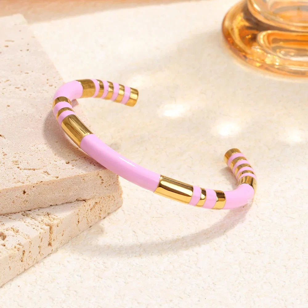 Classic stainless steel zircon enamel women's bracelet, high quality waterproof metal bracelet, wedding party jewelry