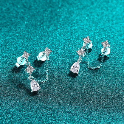 NeeTim Full Moissanite Stud Chain Earrings for Women Sparkling Lab Diamond Earring 925 Sterling Silver Women's Earrings Jewelry