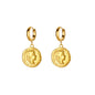 18K Gold Plated Portrait Coin Earrings | Stainless Steel Jesus Cross Dangle Huggie Earrings