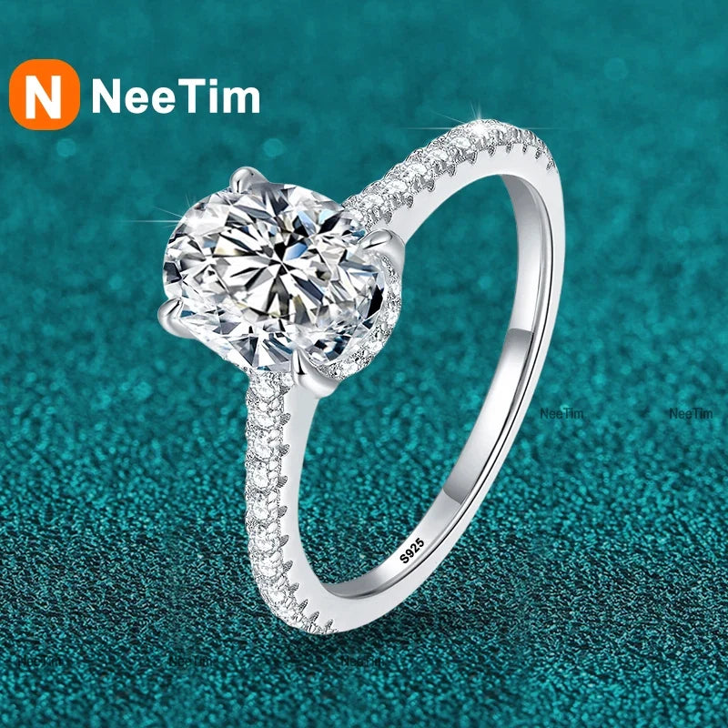 NeeTim 1ct 2ct 3ct Oval Cut Moissanite Rings for Women 925 Sterling Silver Lab Diamond Wedding Engagement Ring Gemstone Band