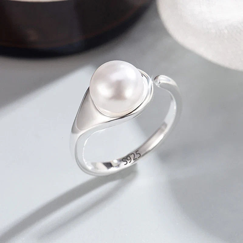 PANJBJ 925 Sterling Silver Pearl Irregular Ring | Women Shell Overlapping Hollow Sweet Design Jewelry