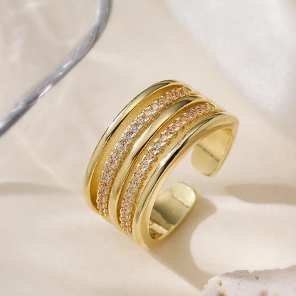 NEWBUY Trendy Gold Color Copper Geometric Jewelry Luxury AAA Cubic Zirconia Wedding Ring For Elegant Women Engagement Gift