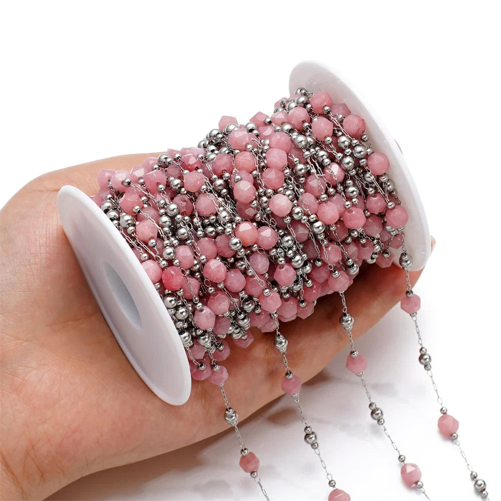 1Meter/Lot Mixed Stainless Steel Irregular Stone Beads Chains for Handmade DIY Necklace Bracelets Jewelry Making Accessories