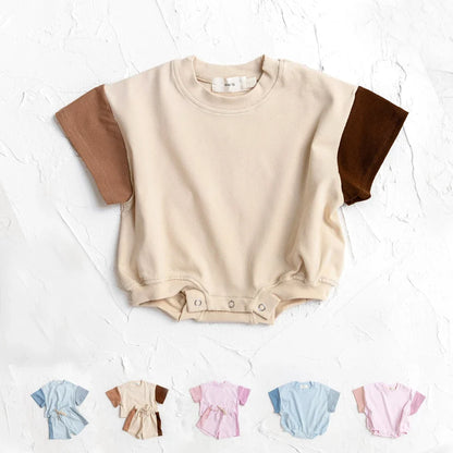 2024 Summer Newborn Baby Boys Girls Oversized Rompers Unisex Romper For Babies Solid Cotton Short Sleeve Bodysuit Jumpsuits
