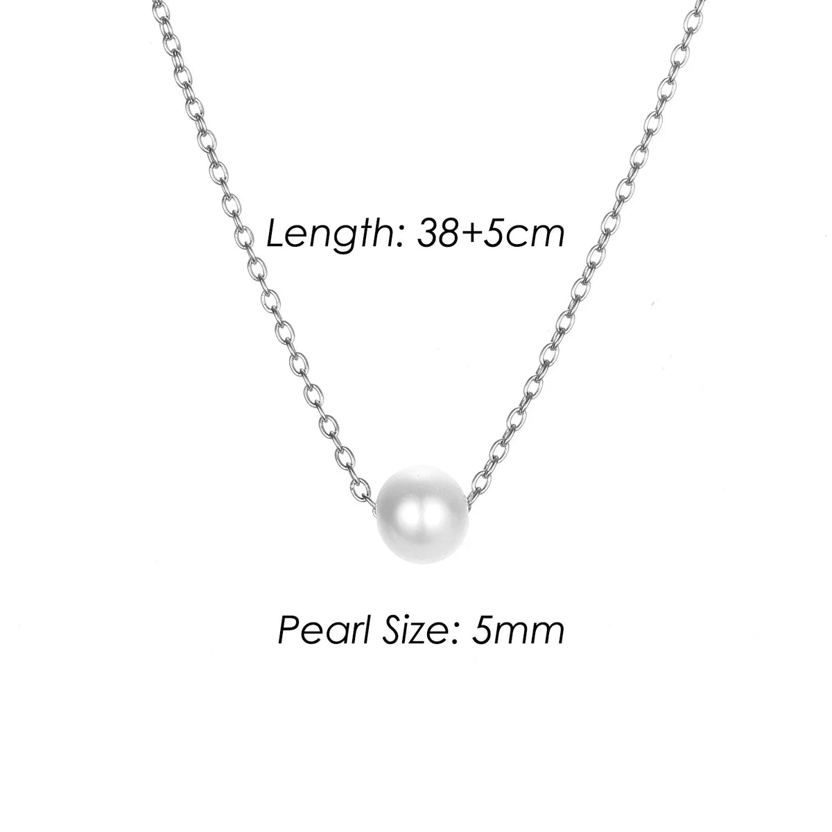 4MM Simulated-pearl Pendant Necklace for Women Dainty Stainless Steel Gold Color Necklace Women