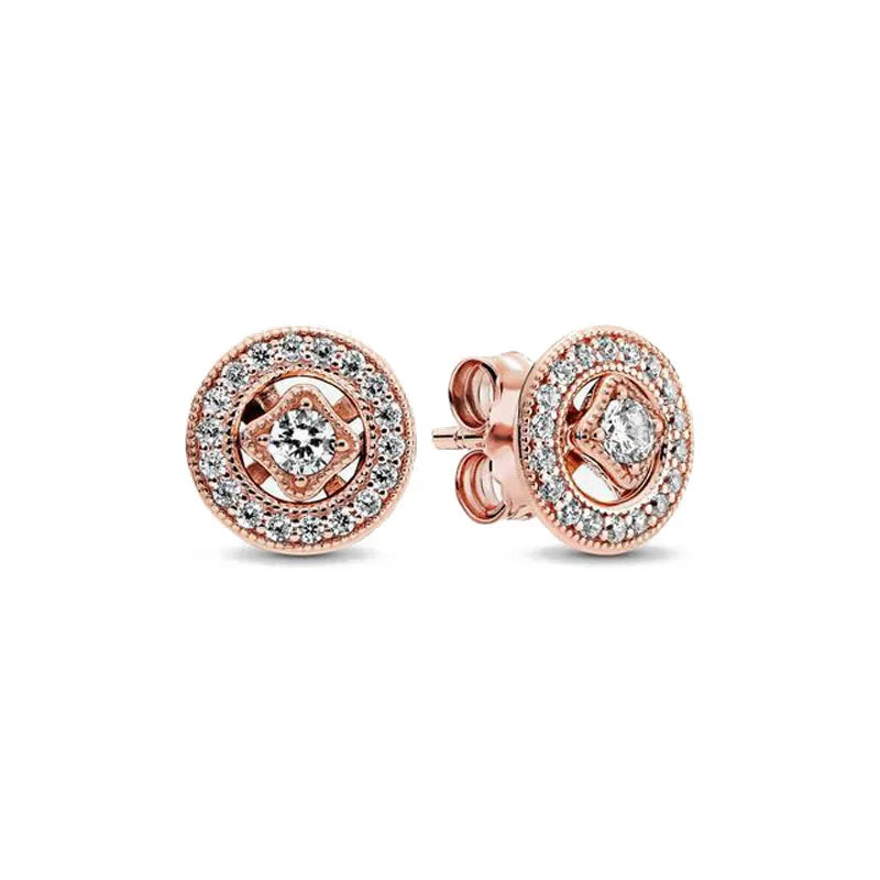 Rose Gold Color 925 Silver Sterling Flower Stud Earrings, Fit Women's Festival Christmas Charm Jewelry Gifts