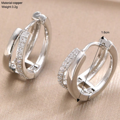 Fashion Gold Color Zircon Hoop Earrings for Women Boho Retro Geometric Statement Copper Metal Earrings Trendy Jewelry Gifts 2024