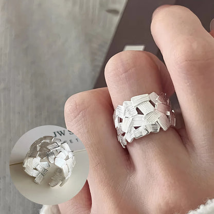 925 Sterling Silver Frosting Geometry Ring | Textured Wide Band for Women