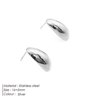 SUNIBI Stainless Steel Stud Earring for Women Gold Color Silver Color Simple Earrings Wives Smooth Thick Hoop Fashion Jewelry