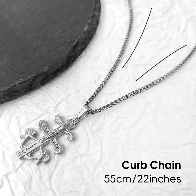 Caravaca De La Cruz Crucifix Pendant Christian Angels and Christ in Relief Stainless Steel Caravaca Cross Charms DIY Accessories