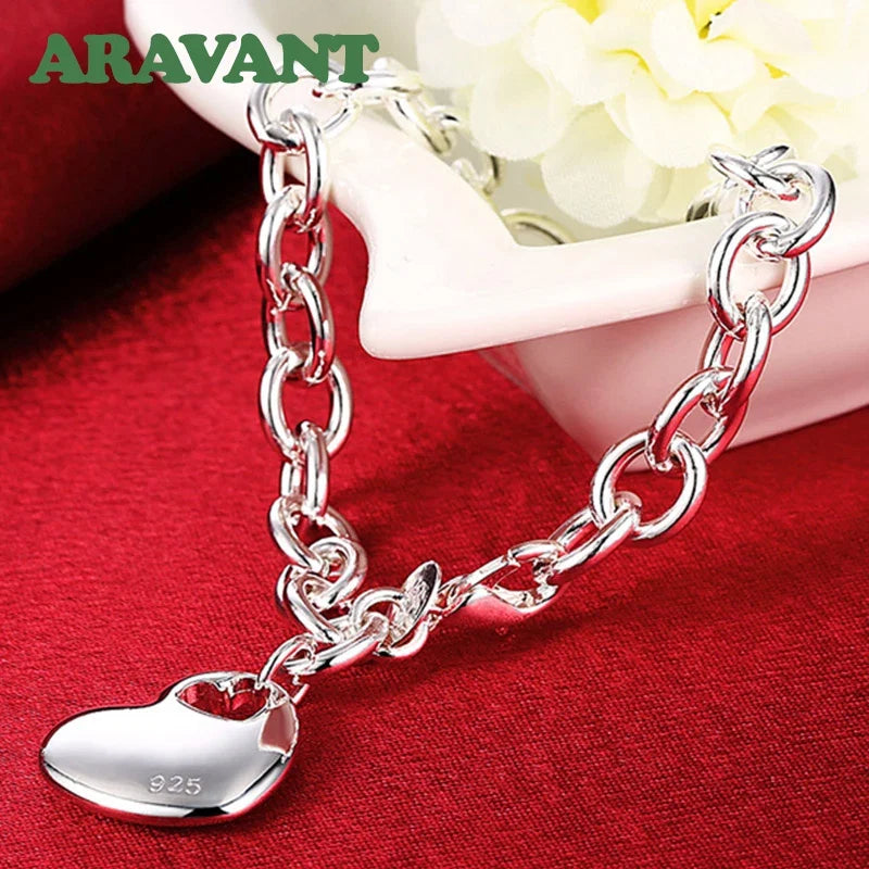 Aravant 925 Silver Bridal Jewelry Sets Love Heart Necklace Bracelets Set For Women Fashion Jewelry