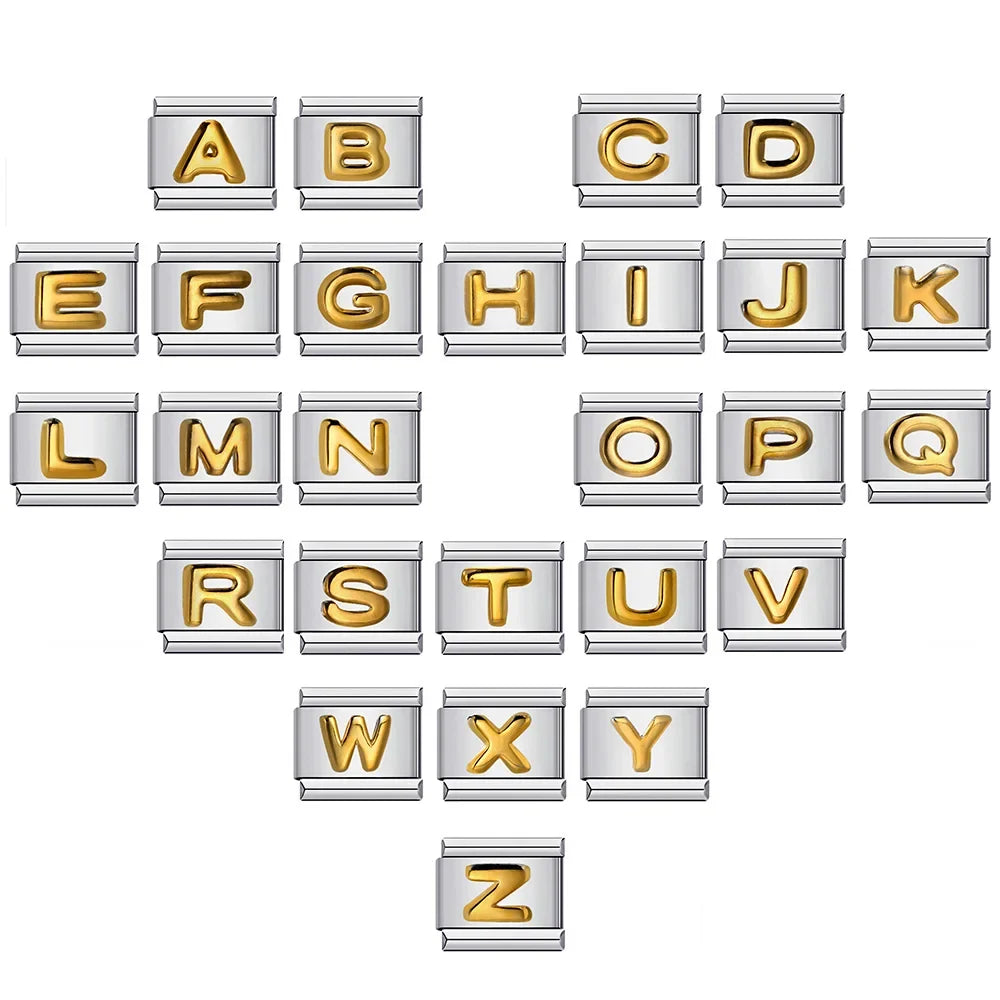Trendy Italian Charms Bracelet 26 English A-Z Letter Name Custom Gold Color DIY Jewelry Making Gift Hand Bangle Chain Jewellry