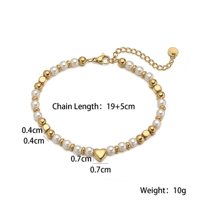 NEWBUY 2025 Trendy Gold Color Non-Fading Stainless Steel Beads Pearl Heart Bracelet For Women Daily Jewelry Accessories